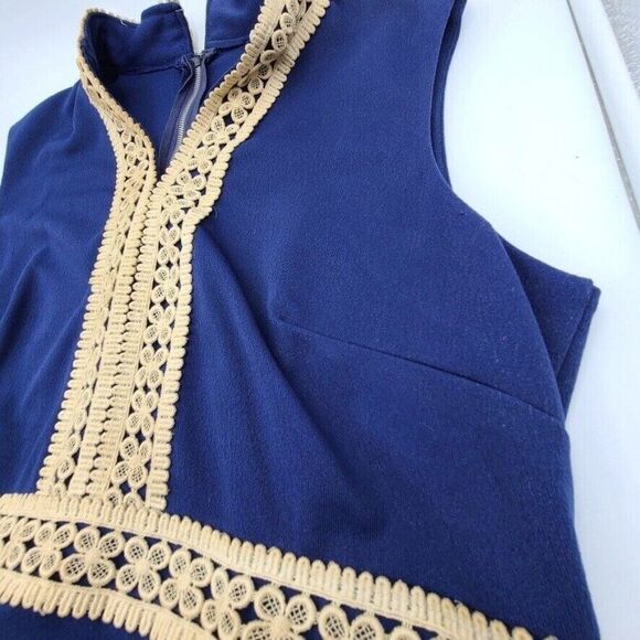 Vintage 60s Elara Knits Hostess Dress Sleeveless Maxi Size XL Blue Lace - Picture 10 of 12